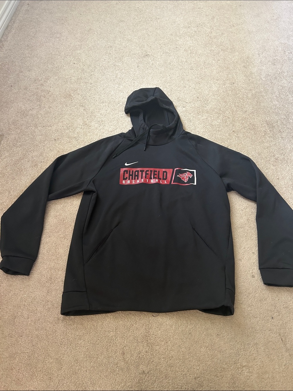 Nike Black Hoodie with White Tag and Black Swoosh